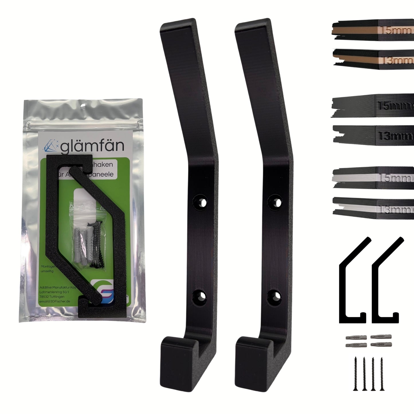 2 Garderobenhaken für Akustikpaneele und Wände