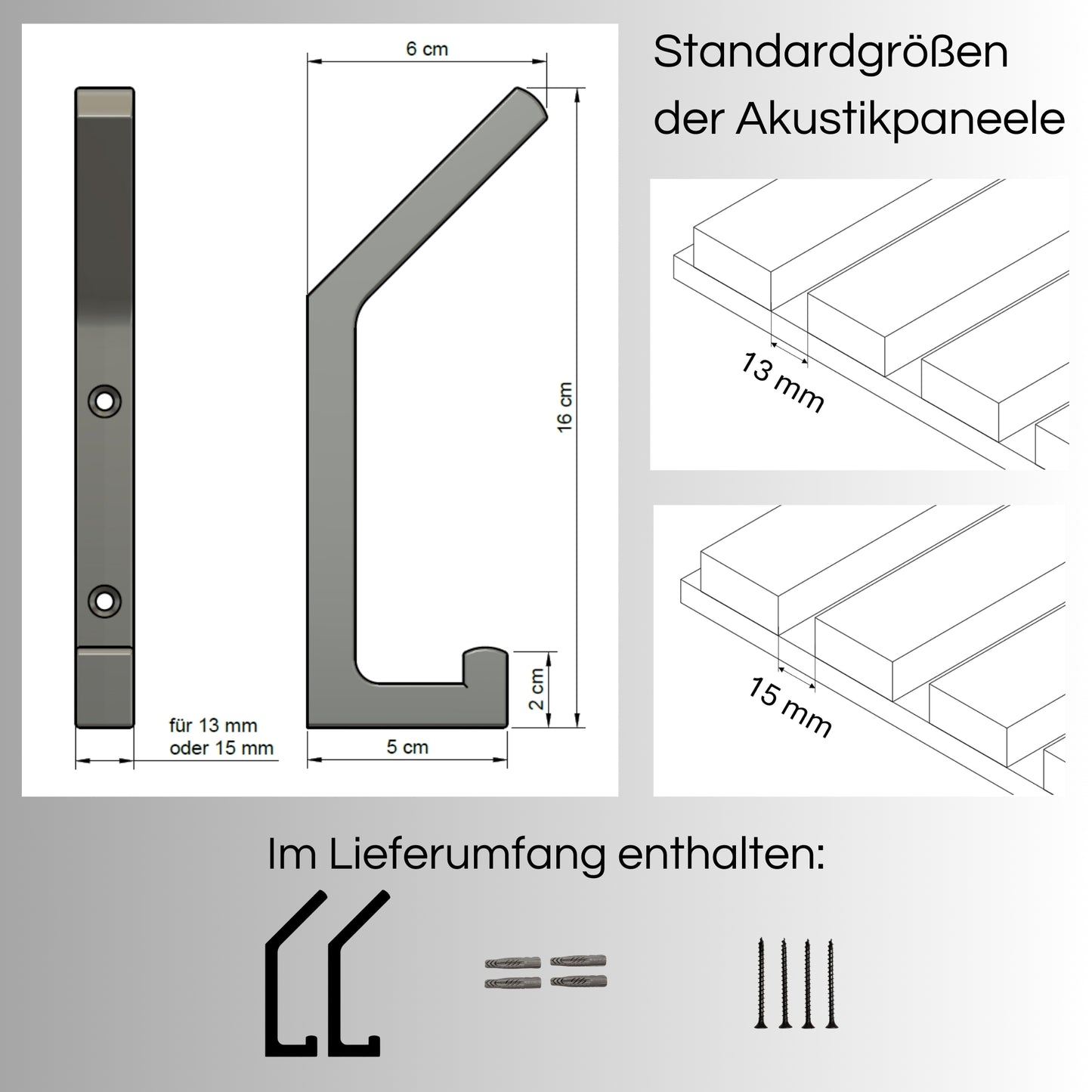 2 Garderobenhaken für Akustikpaneele und Wände