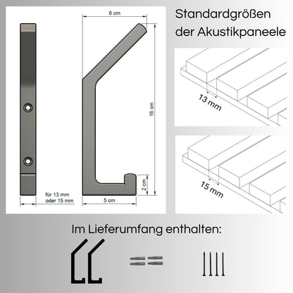 2 Garderobenhaken für Akustikpaneele und Wände